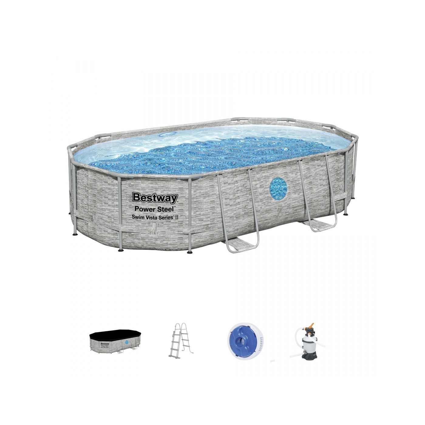 Power Steel Swim Vista Rám Bazén s oknem 488x305x107 16x10FT BESTWAY 6v1 + Pískové čerpadlo