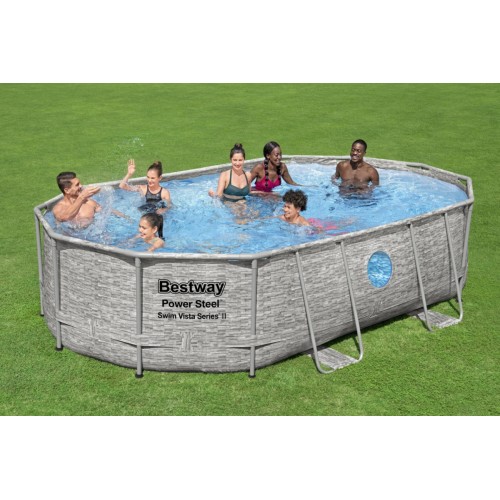 Power Steel Swim Vista Rám Bazén s oknem 488x305x107 16x10FT BESTWAY 6v1 + Pískové čerpadlo