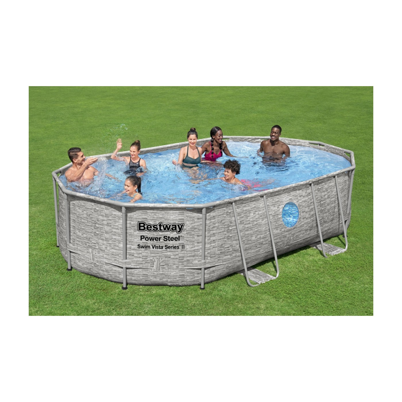 Power Steel Swim Vista Rám Bazén s oknem 488x305x107 16x10FT BESTWAY 6v1 + Pískové čerpadlo