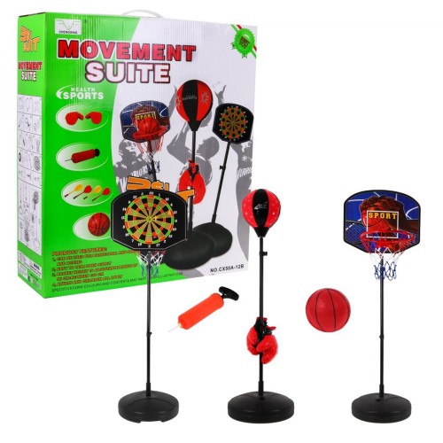Dětská sportovní sada 3v1 3+ box + šipky + basketbal + doplňky
