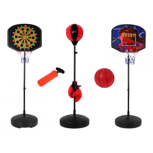 Dětská sportovní sada 3v1 3+ box + šipky + basketbal + doplňky