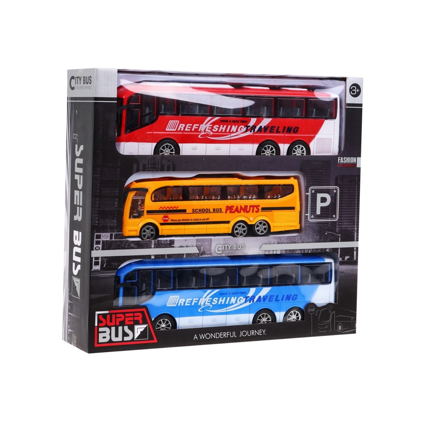 3 modely dětských autobusů 3+ školní autobus + vyhlídkové autobusy + živé barvy
