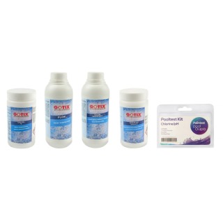 BESTWAY Pool Sada chemikálií pro čištění bazénů 5v1 Kit + Chlortix T + Floktix + Algae Fighter I + Minus pH + Testovací proužky