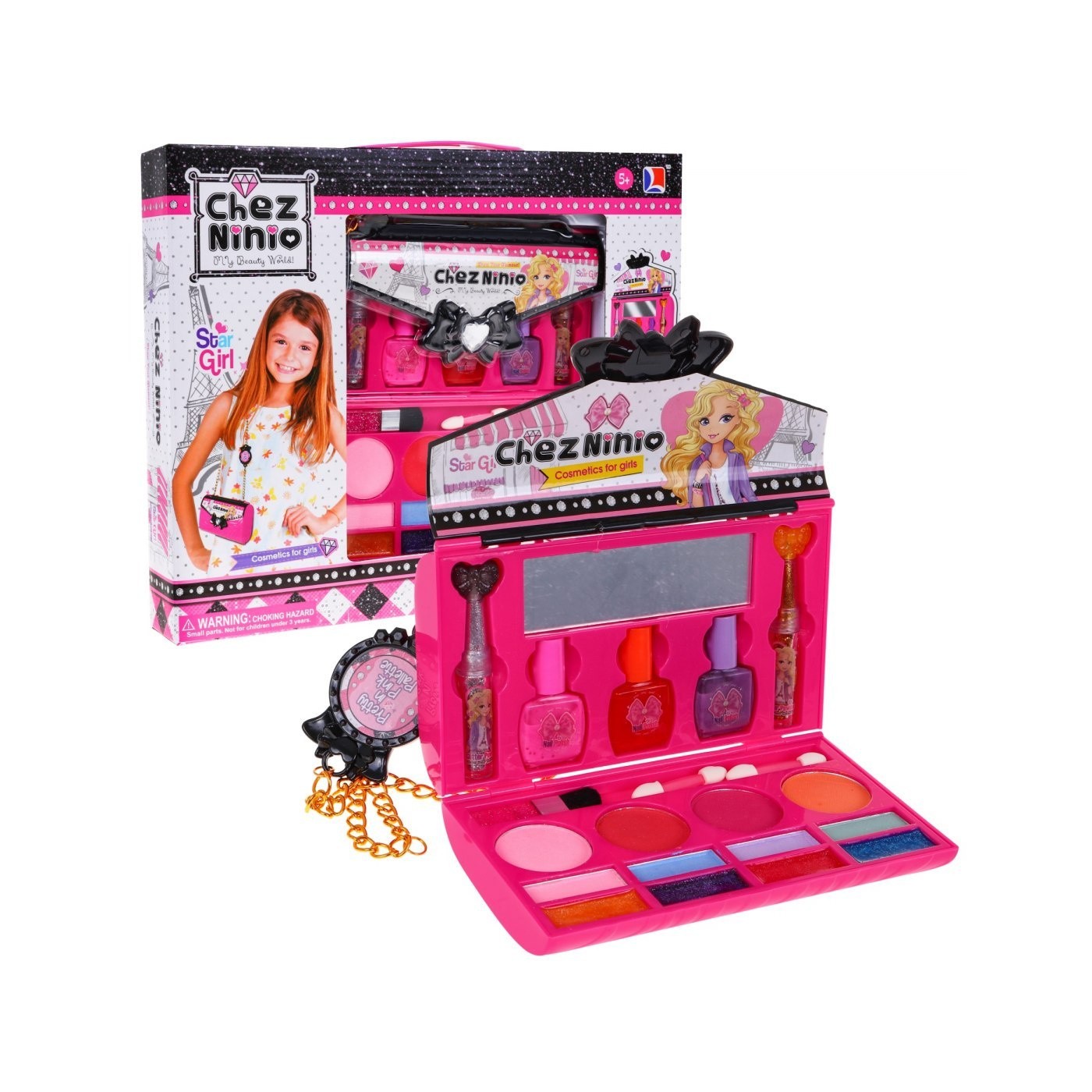 Sada na make-up růžová taštička pro děti 5+ Barevná kosmetika + doplňky