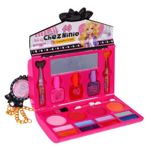 Sada na make-up růžová taštička pro děti 5+ Barevná kosmetika + doplňky