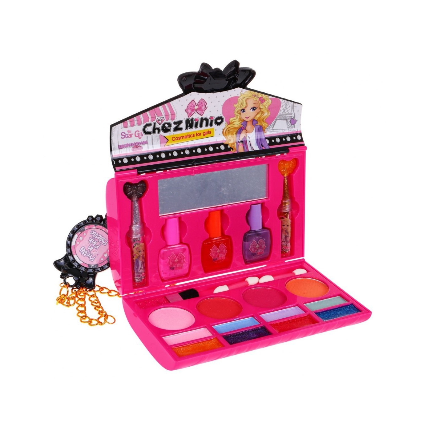 Sada na make-up růžová taštička pro děti 5+ Barevná kosmetika + doplňky