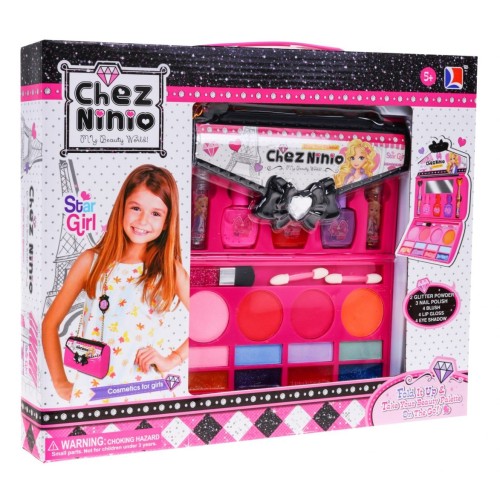Sada na make-up růžová taštička pro děti 5+ Barevná kosmetika + doplňky