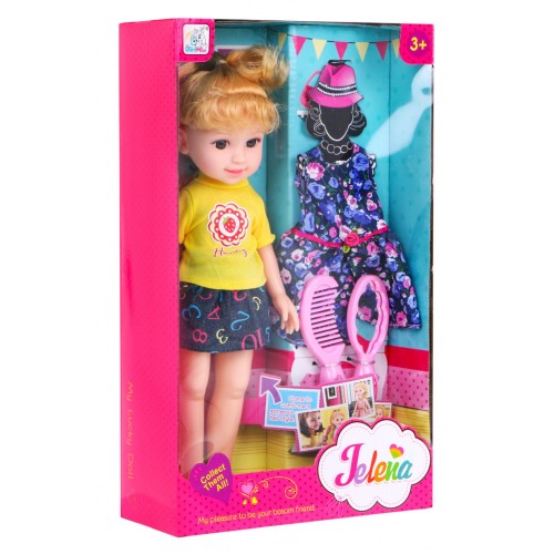 Velká panenka pro děti na hraní 3+ blondýnka + 2 oblečky + Hřebínek + Zrcátko