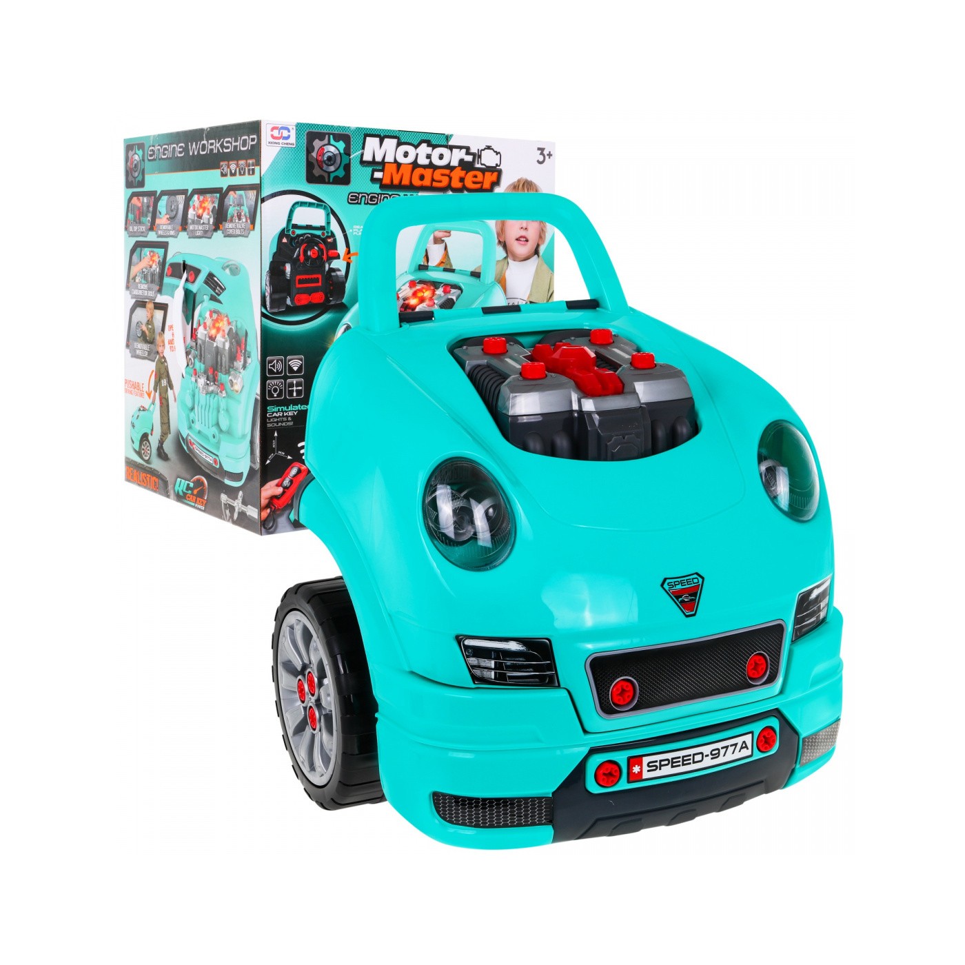 Auto s motorem na opravu pro děti 3+ Nástroje + Interaktivní kokpit + Dálkové ovládání 61 el. Sada Little Mechanic