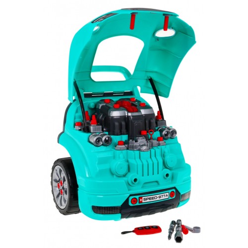 Auto s motorem na opravu pro děti 3+ Nástroje + Interaktivní kokpit + Dálkové ovládání 61 el. Sada Little Mechanic