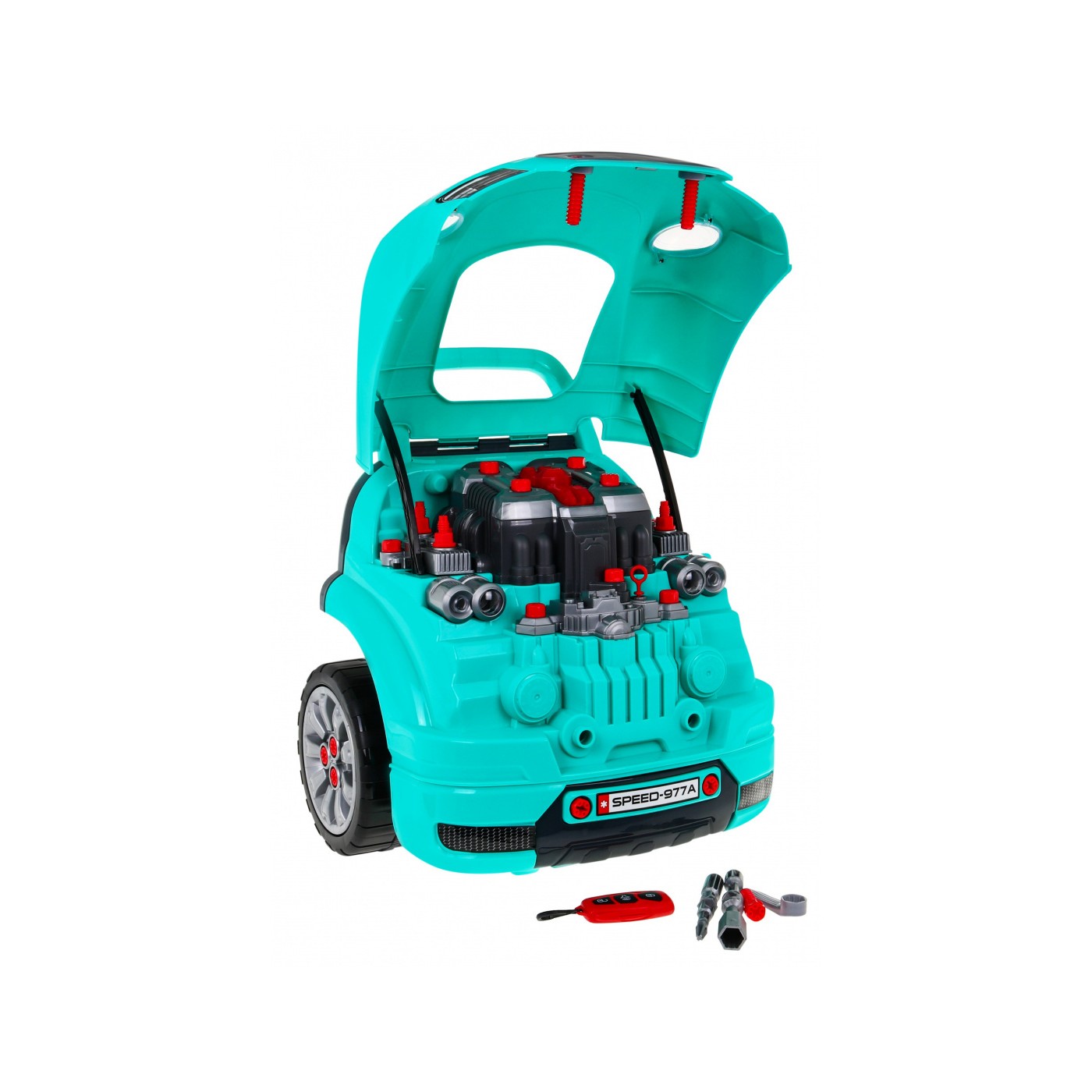 Auto s motorem na opravu pro děti 3+ Nástroje + Interaktivní kokpit + Dálkové ovládání 61 el. Sada Little Mechanic