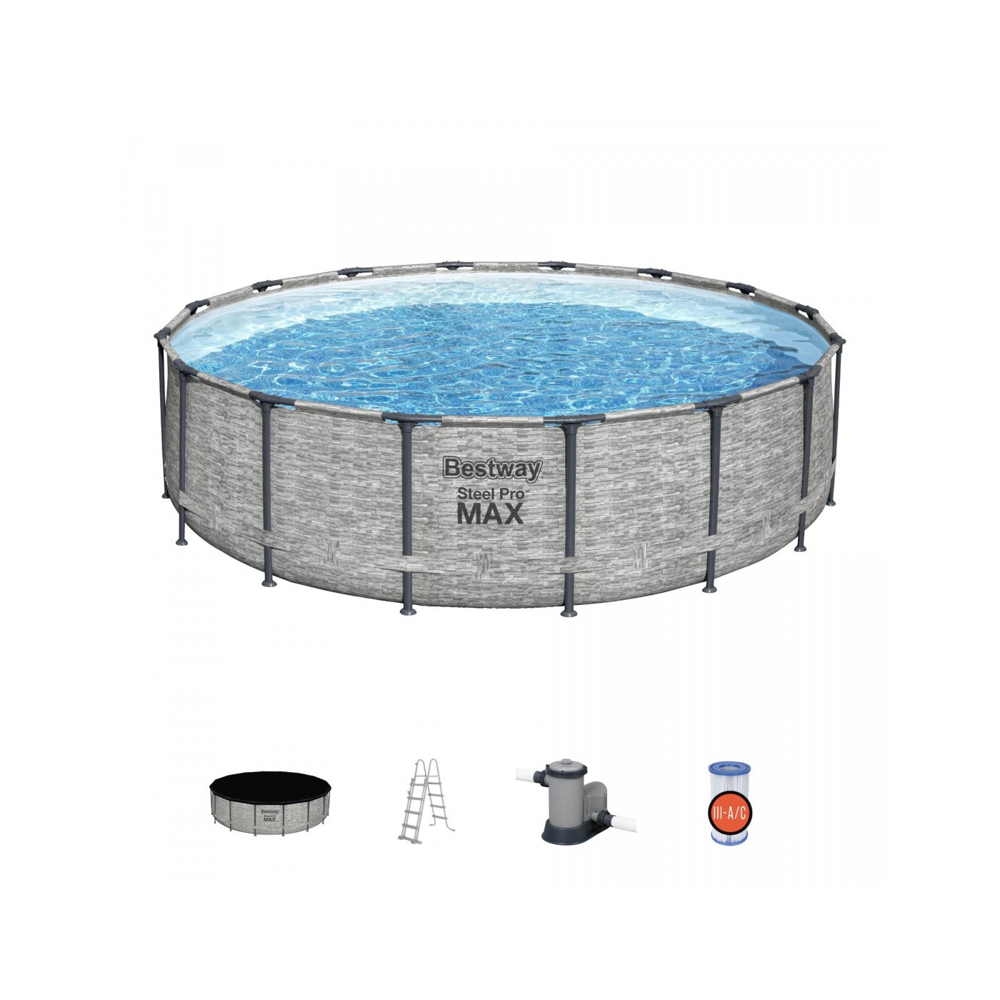 Steel Pro MAX Rack Pool 488x122 imitace kamene 16 stop BESTWAY 5v1 + příslušenství