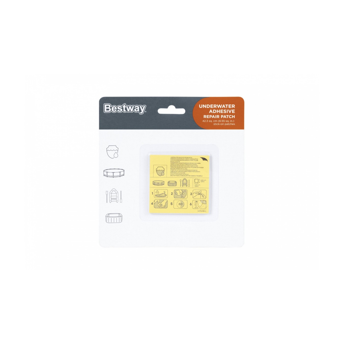 Sada 10 vodotěsných opravných podložek pro PVC 6,5 x 6,5 cm BESTWAY