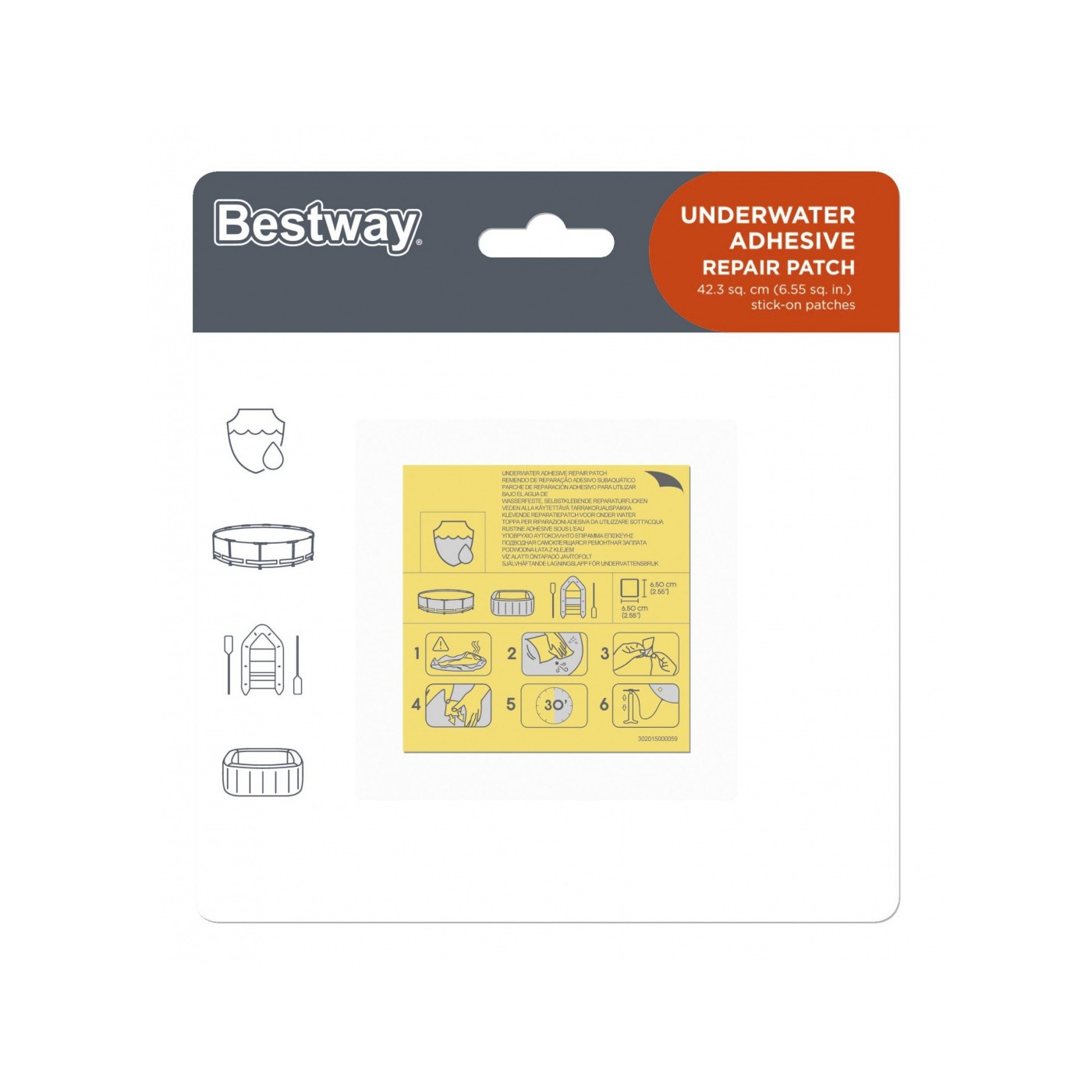 Sada 10 vodotěsných opravných podložek pro PVC 6,5 x 6,5 cm BESTWAY