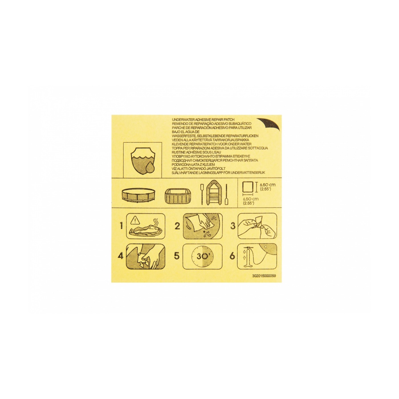 Sada 10 vodotěsných opravných podložek pro PVC 6,5 x 6,5 cm BESTWAY
