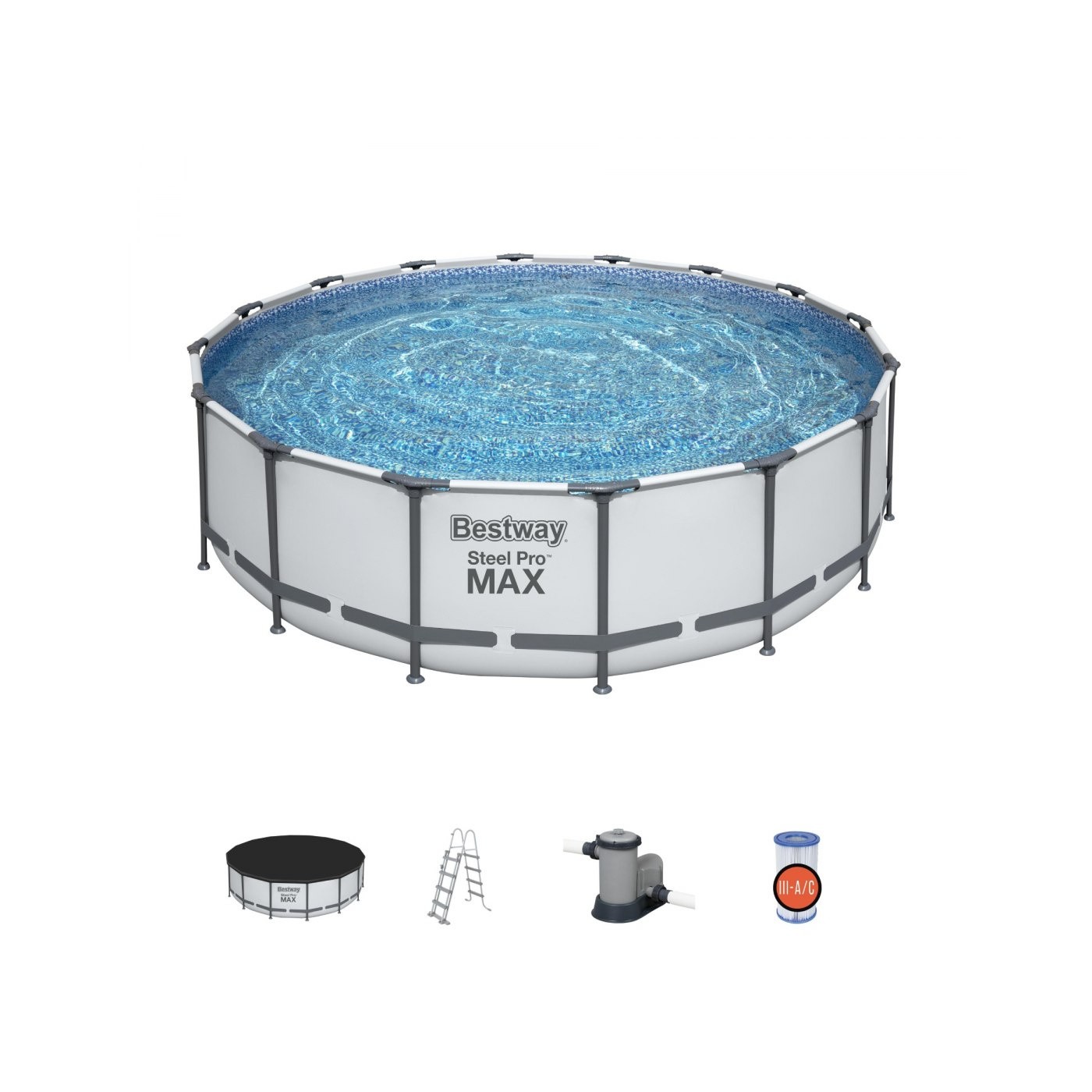 Steel Pro MAX Rack Pool 488x122 Šedá 16 STOP BESTWAY 5 v 1 + Žebřík + Kryt