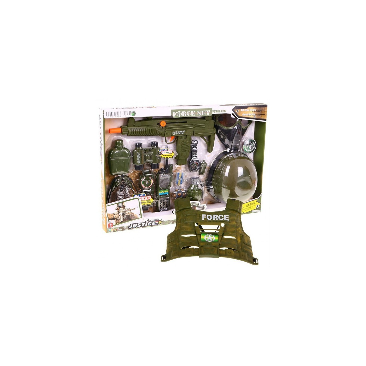 Soldier set pro děti 3+ Interaktivní efekty 15 el. + přilba + vesta + puška + vysílačka