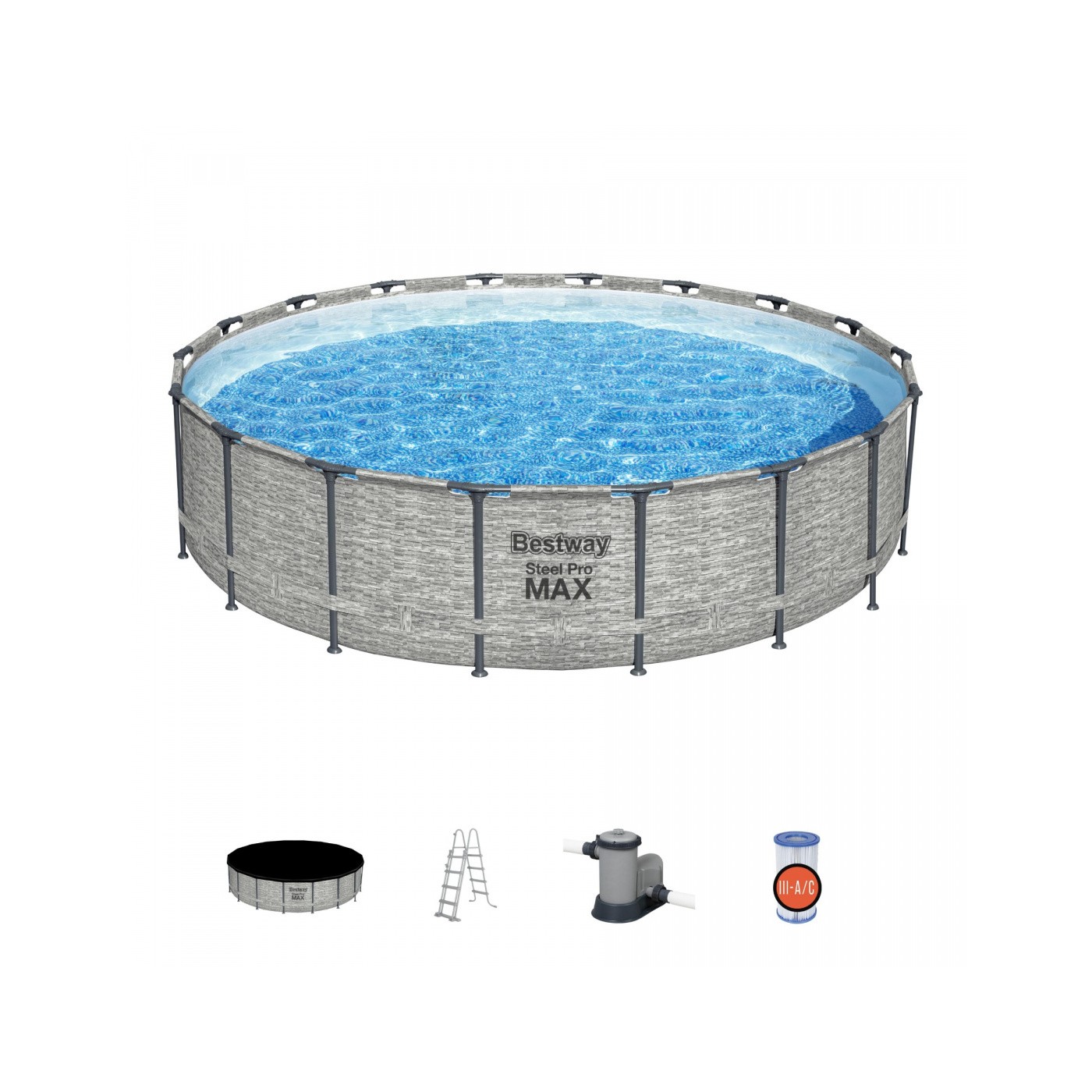 Steel Pro MAX 549x122 imitace kamene 18 stop BESTWAY 5v1 stojan bazén + příslušenství