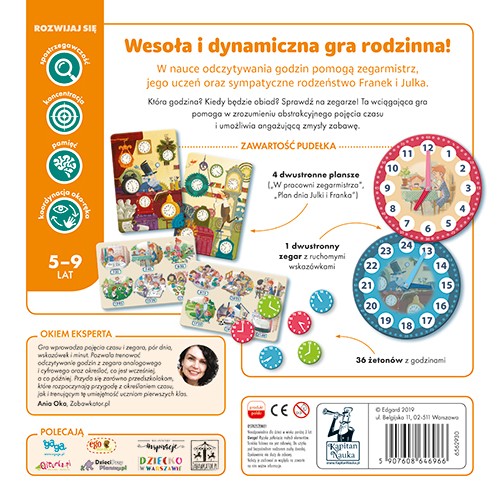 Vzdělávací hra "Hodiny" pro děti 5-9 let + Nauka čtení a poznávání hodin + Desková hra pro 2-4 osoby
