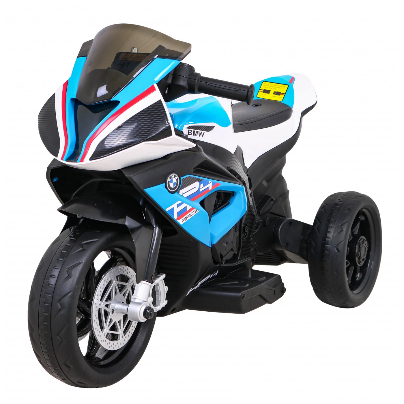 BMW HP4 dětský bateriový motor modrý + 3 kola + LED + MP3 USB + ekologická kůže