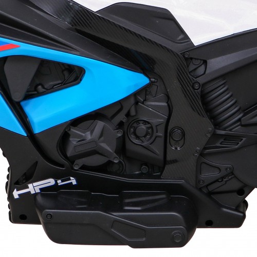 BMW HP4 dětský bateriový motor modrý + 3 kola + LED + MP3 USB + ekologická kůže