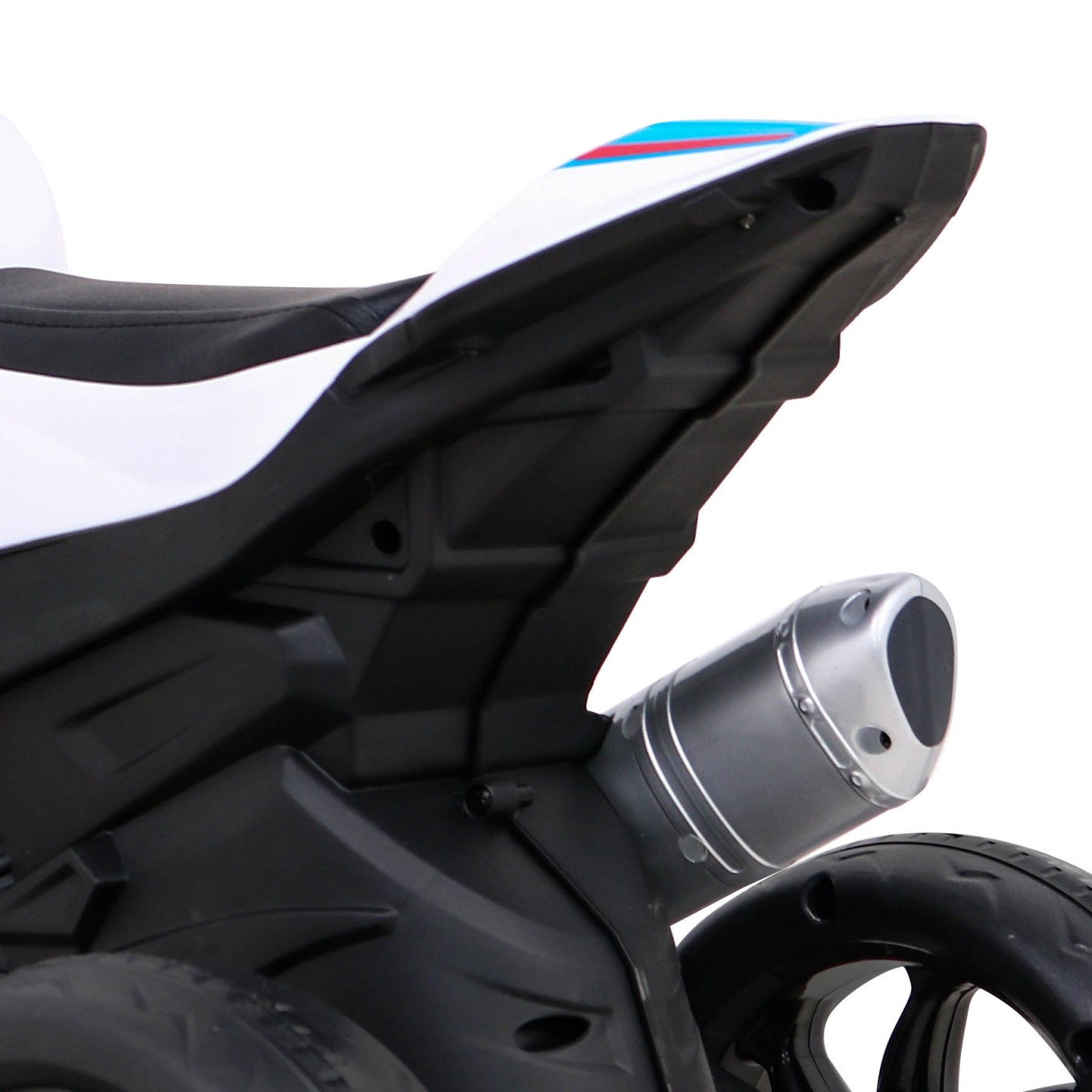 BMW HP4 dětský bateriový motor modrý + 3 kola + LED + MP3 USB + ekologická kůže
