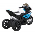 BMW HP4 dětský bateriový motor modrý + 3 kola + LED + MP3 USB + ekologická kůže