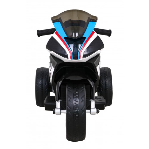 BMW HP4 dětský bateriový motor modrý + 3 kola + LED + MP3 USB + ekologická kůže