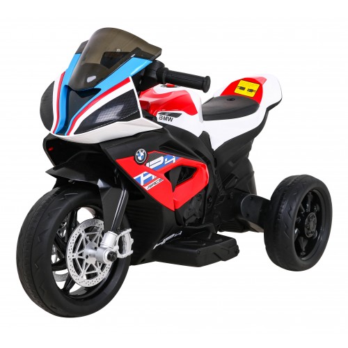 Dětský bateriový motor BMW HP4 červený + 3 kola + LED + MP3 USB + eko-kůže