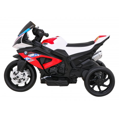 Dětský bateriový motor BMW HP4 červený + 3 kola + LED + MP3 USB + eko-kůže