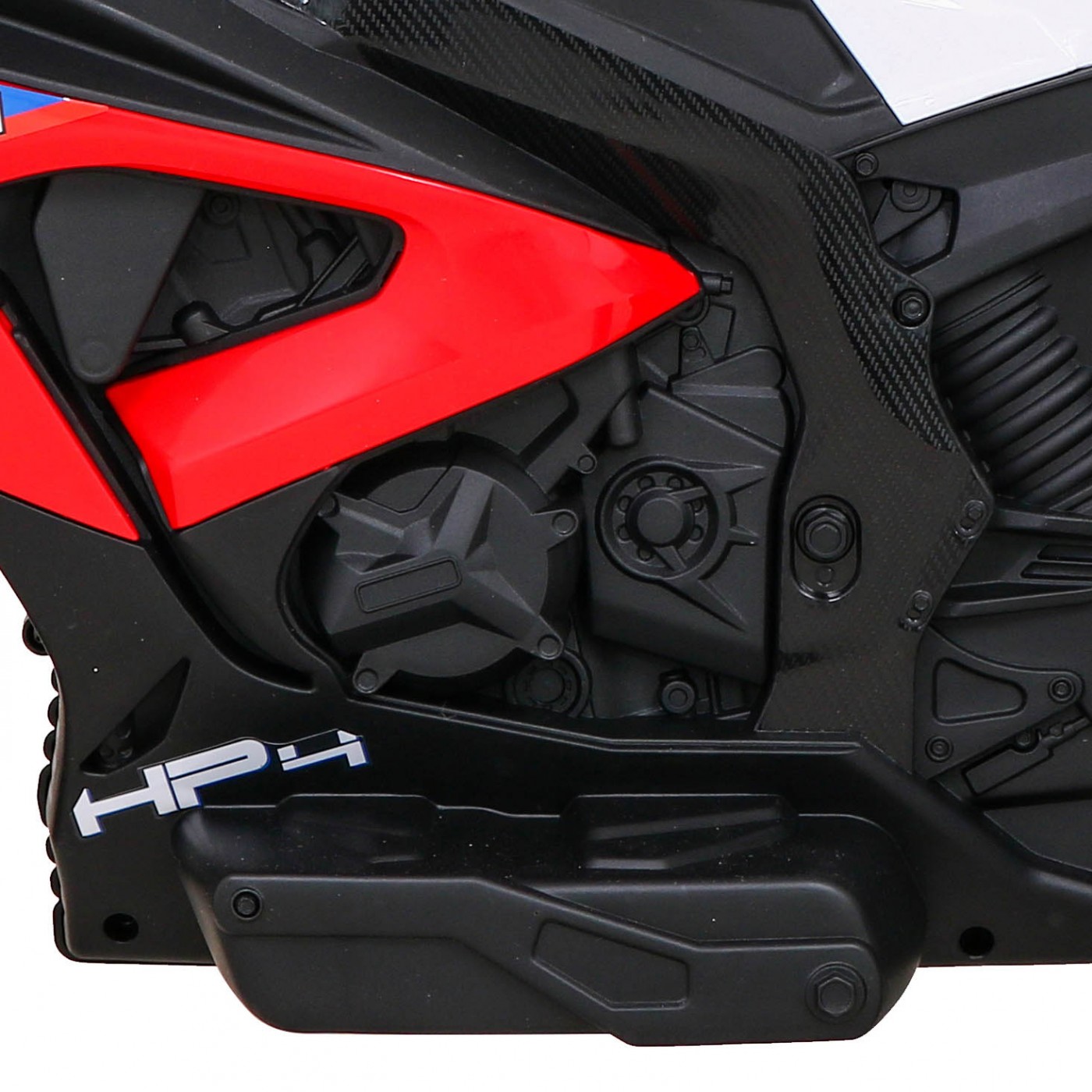 Dětský bateriový motor BMW HP4 červený + 3 kola + LED + MP3 USB + eko-kůže