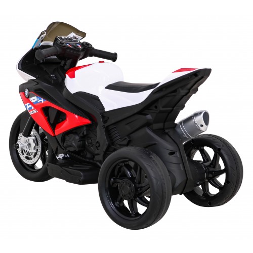 Dětský bateriový motor BMW HP4 červený + 3 kola + LED + MP3 USB + eko-kůže