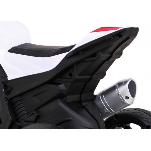 Dětský bateriový motor BMW HP4 červený + 3 kola + LED + MP3 USB + eko-kůže