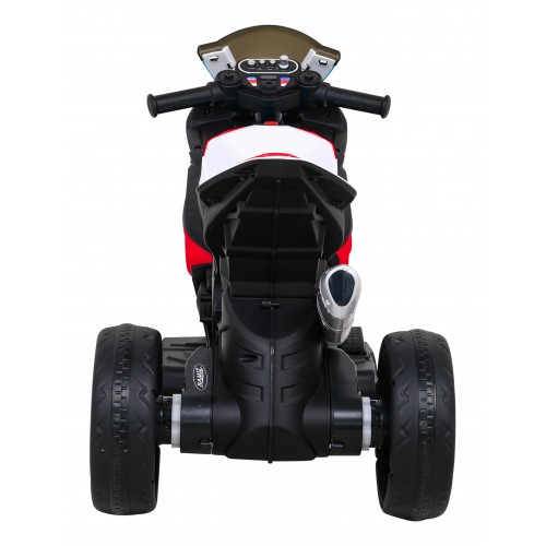 Dětský bateriový motor BMW HP4 červený + 3 kola + LED + MP3 USB + eko-kůže