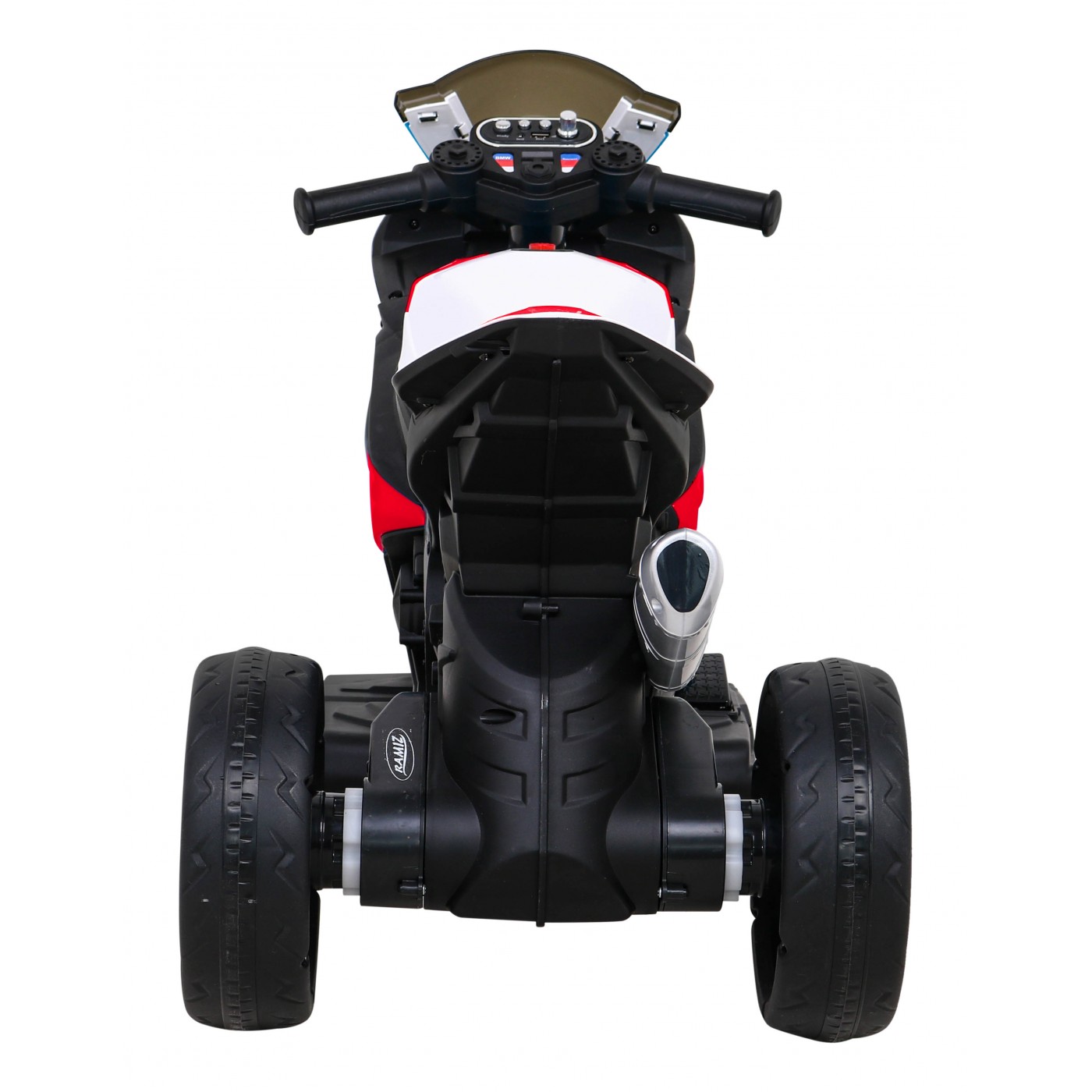 Dětský bateriový motor BMW HP4 červený + 3 kola + LED + MP3 USB + eko-kůže