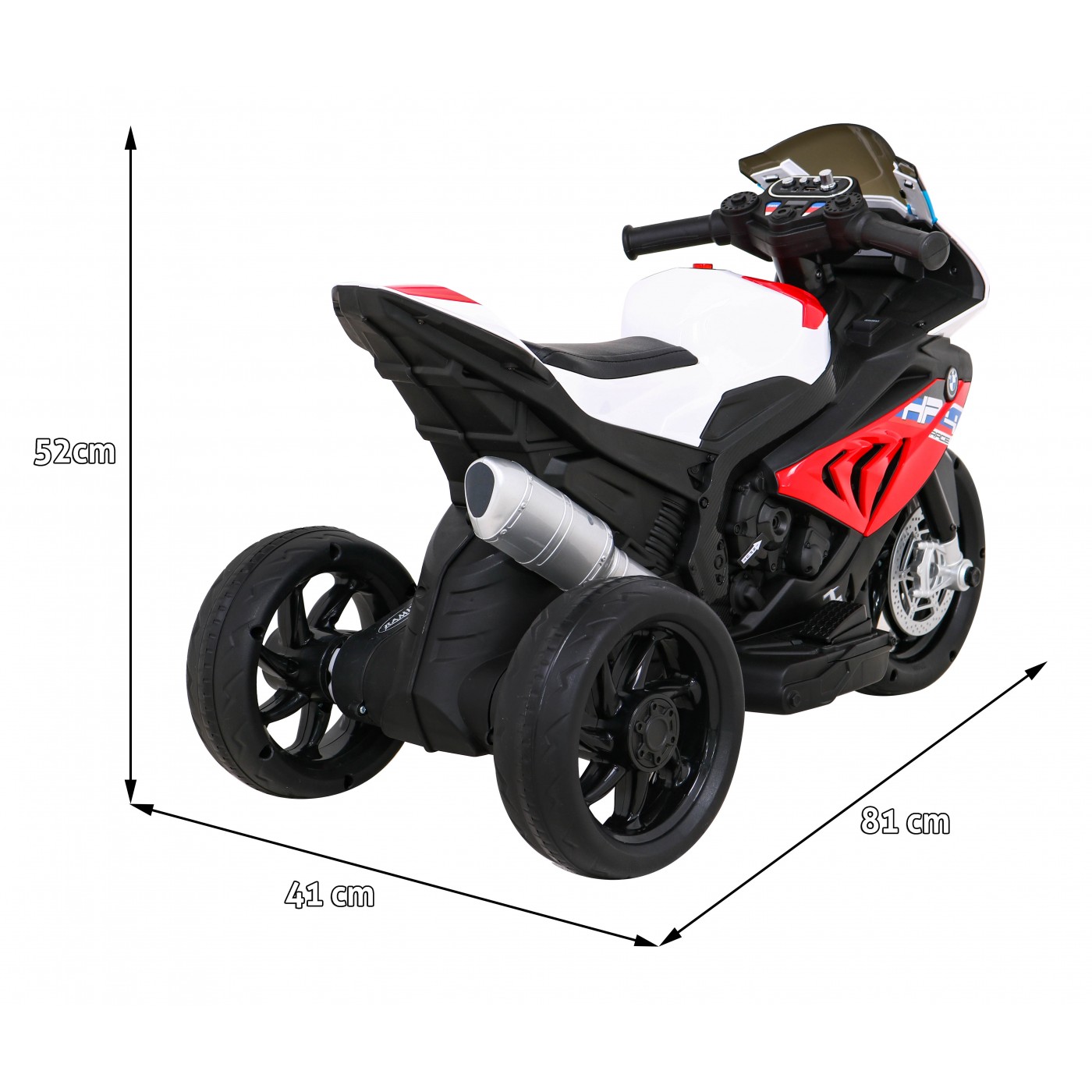 Dětský bateriový motor BMW HP4 červený + 3 kola + LED + MP3 USB + eko-kůže
