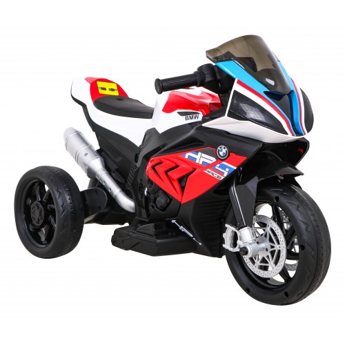 Dětský bateriový motor BMW HP4 červený + 3 kola + LED + MP3 USB + eko-kůže