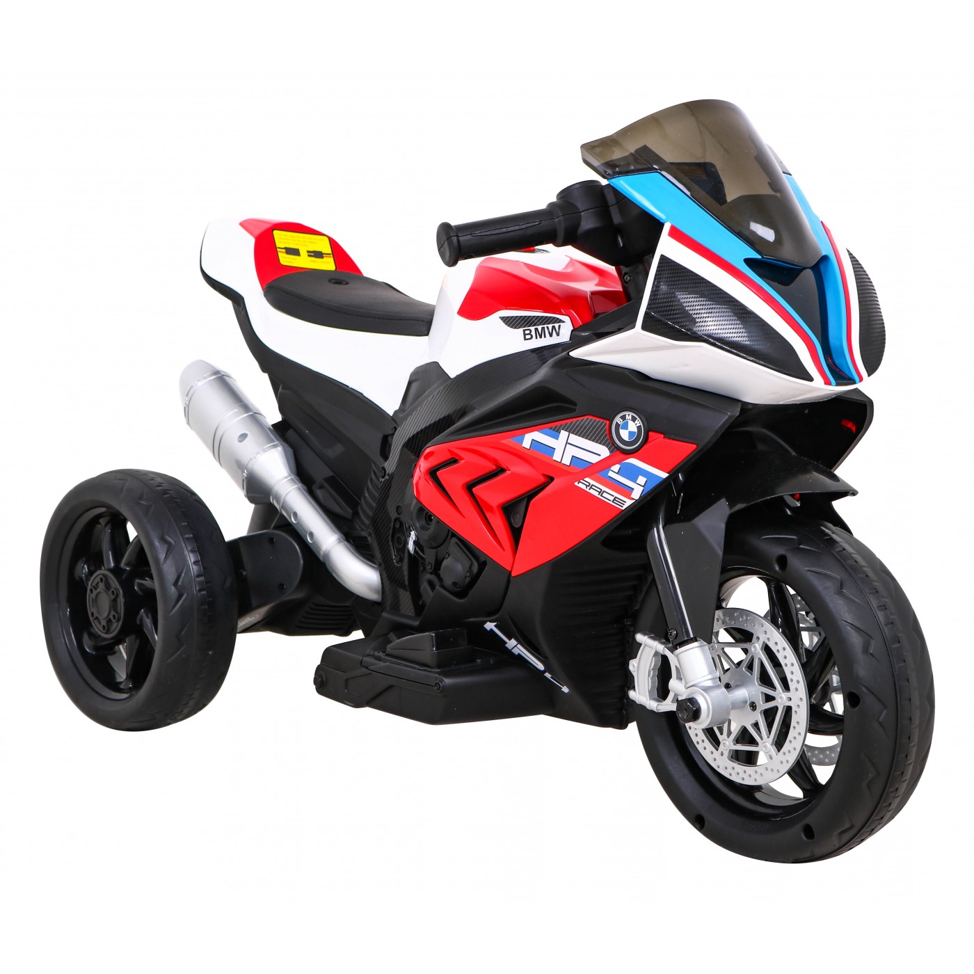 Dětský bateriový motor BMW HP4 červený + 3 kola + LED + MP3 USB + eko-kůže