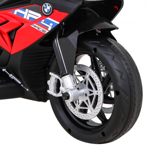 Dětský bateriový motor BMW HP4 červený + 3 kola + LED + MP3 USB + eko-kůže