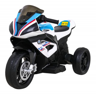 Dětský bateriový motor BMW HP4 bílý + 3 kola + LED + MP3 USB + eko-kůže