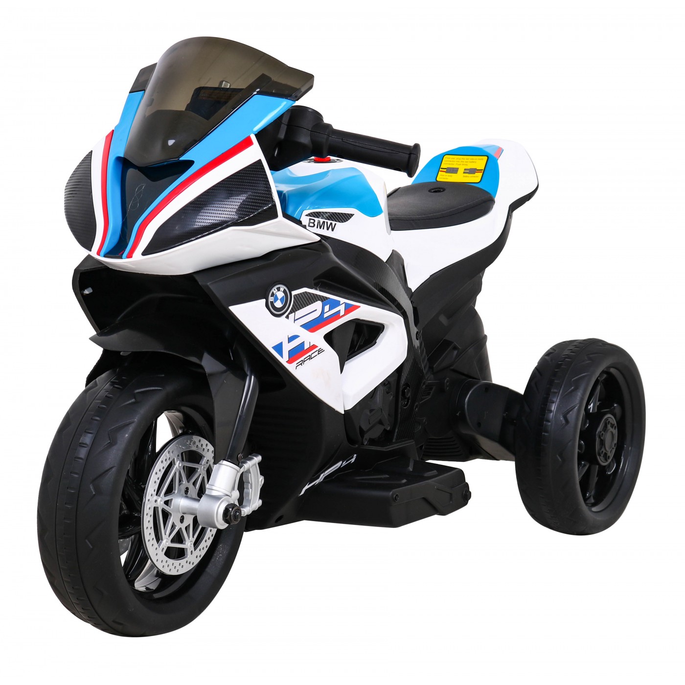 Dětský bateriový motor BMW HP4 bílý + 3 kola + LED + MP3 USB + eko-kůže