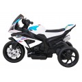 Dětský bateriový motor BMW HP4 bílý + 3 kola + LED + MP3 USB + eko-kůže