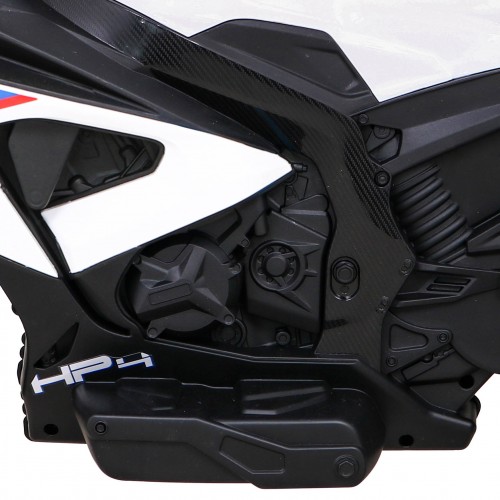 Dětský bateriový motor BMW HP4 bílý + 3 kola + LED + MP3 USB + eko-kůže