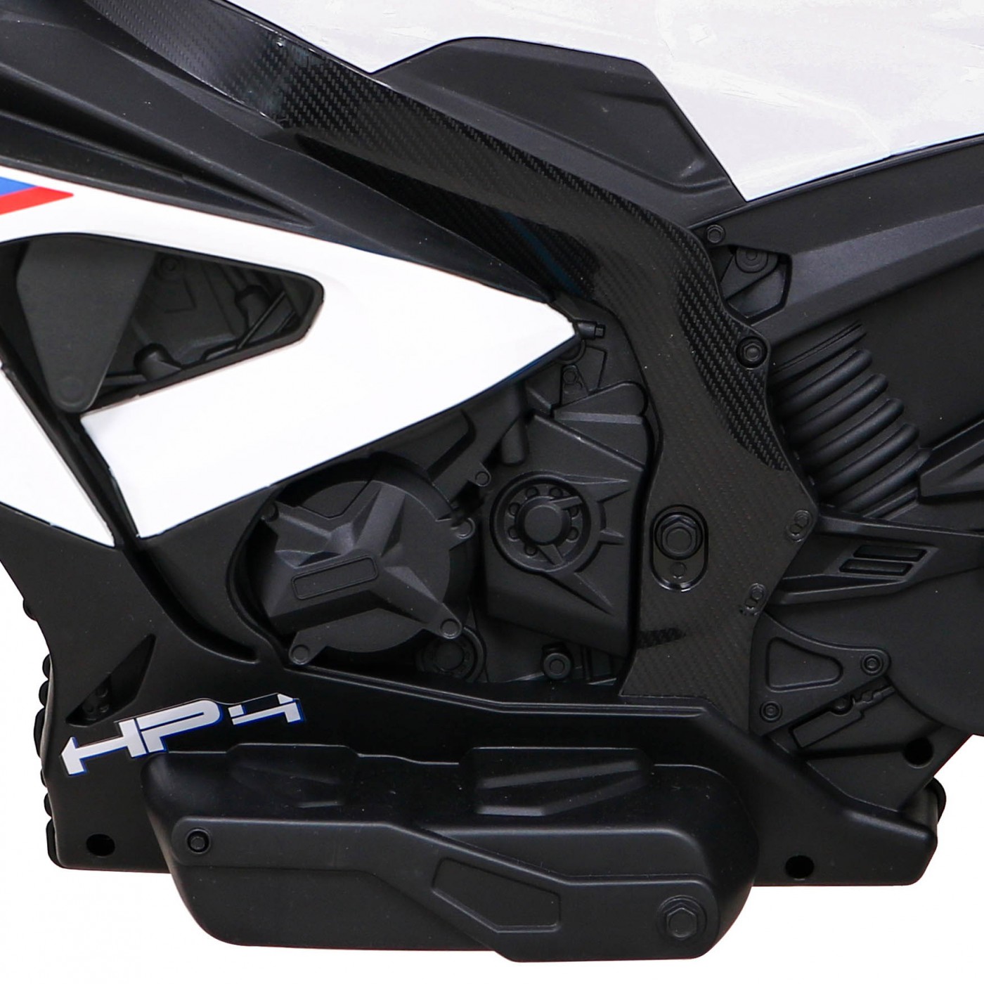 Dětský bateriový motor BMW HP4 bílý + 3 kola + LED + MP3 USB + eko-kůže