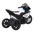 Dětský bateriový motor BMW HP4 bílý + 3 kola + LED + MP3 USB + eko-kůže