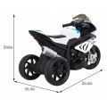 Dětský bateriový motor BMW HP4 bílý + 3 kola + LED + MP3 USB + eko-kůže