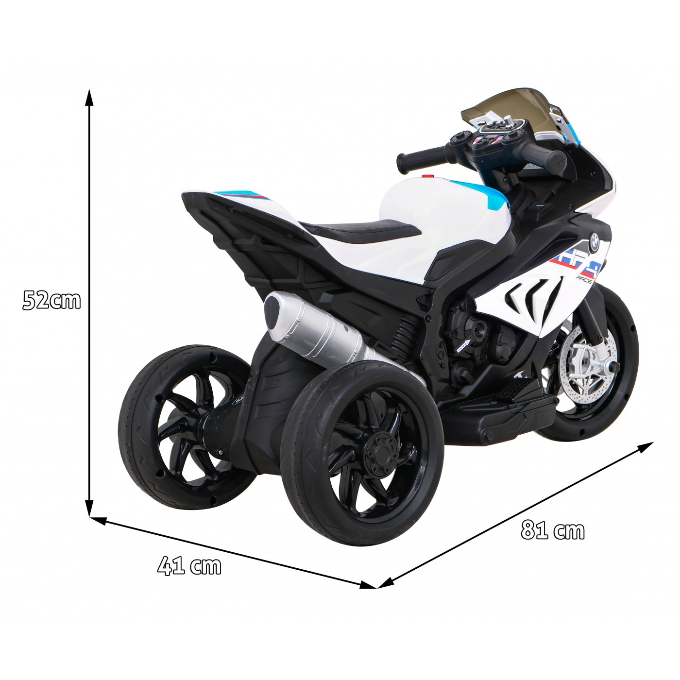 Dětský bateriový motor BMW HP4 bílý + 3 kola + LED + MP3 USB + eko-kůže