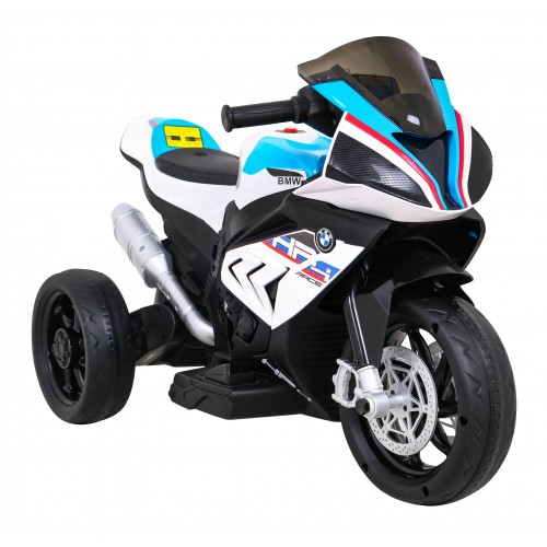 Dětský bateriový motor BMW HP4 bílý + 3 kola + LED + MP3 USB + eko-kůže