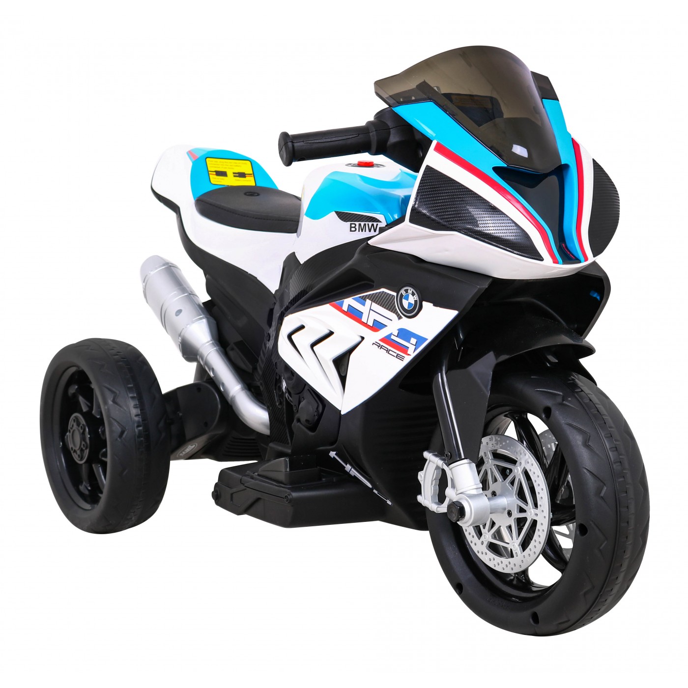 Dětský bateriový motor BMW HP4 bílý + 3 kola + LED + MP3 USB + eko-kůže