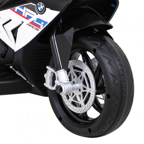 Dětský bateriový motor BMW HP4 bílý + 3 kola + LED + MP3 USB + eko-kůže